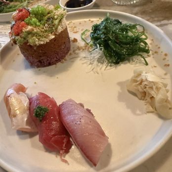 Harumi - Ahi tower, seaweed salad and nigiri lunch special (also comes with miso soup) - Japanese Near Me - Phoenix, Arizona Harumi - Ahi tower, seaweed salad and nigiri lunch special (also comes with miso soup) - Japanese Near Me - Phoenix, Arizona