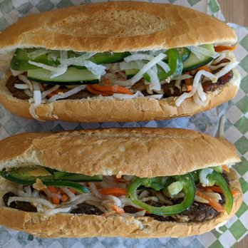 Boba Binge - Grilled Pork Banh Mi and Grilled Beef Sandwich (top view) - Coffee & Tea Near Me - Oakland, California Boba Binge - Grilled Pork Banh Mi and Grilled Beef Sandwich (top view) - Coffee & Tea Near Me - Oakland, California