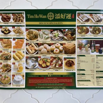 Tim Ho Wan - Menu as of 6/15/22 - Dim Sum Near Me - Irvine, California