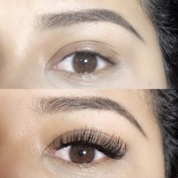 Before and after using q lashes .