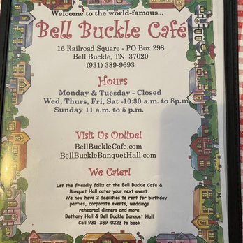 Bell Buckle Cafe - Menu - American Near Me - Bell Buckle, Tennessee Bell Buckle Cafe - Menu - American Near Me - Bell Buckle, Tennessee