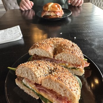 The Mug - Gouda Morning breakfast sandwich (Michael's Way) on an everything bagel. - Coffee & Tea Near Me - Fresno, California The Mug - Gouda Morning breakfast sandwich (Michael's Way) on an everything bagel. - Coffee & Tea Near Me - Fresno, California