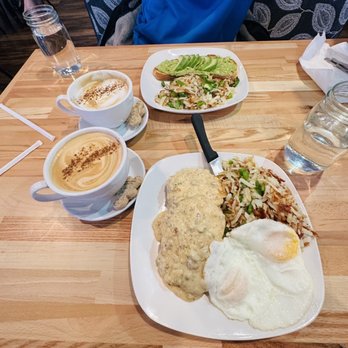 Riverside Cafe - Biscuits and Gravy + Avocado Toast And Gingerbread seasonal Latte or coarse! - Coffee & Tea Near Me - Gurnee, Illinois