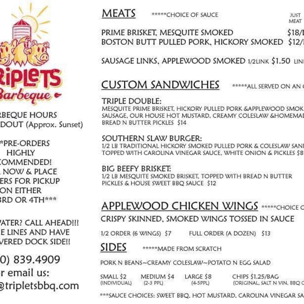 Triplets BBQ - Menu - Barbeque Near Me - Cadiz, Kentucky Triplets BBQ - Menu - Barbeque Near Me - Cadiz, Kentucky