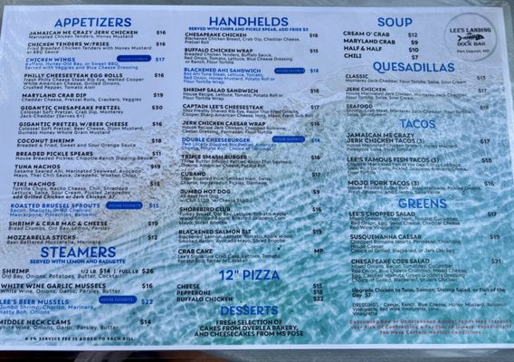 Menu photo 2 Lee's Landing Dock Bar Port Deposit, MD