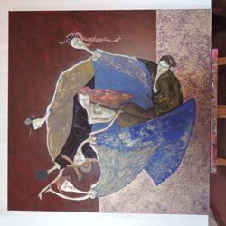 Art in the Park - OIL PAINTING GOLDEN BRONZE. MASS PRODUCE DANCING MOTION STRAVAGENZA. 100 X 100 CMS