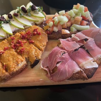 B Street & Vine - 1) brie, pear, basil, cranberries; 2) olive tapenade, cucumbers, feta; 3) prosciutto, figs; 4) tuscan beans, sun-dried tomatoes - Wine Bars Near Me - San Mateo, California B Street & Vine - 1) brie, pear, basil, cranberries; 2) olive tapenade, cucumbers, feta; 3) prosciutto, figs; 4) tuscan beans, sun-dried tomatoes - Wine Bars Near Me - San Mateo, California