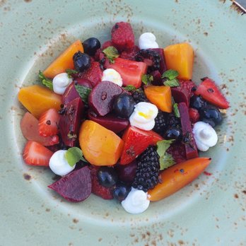 Seasons Restaurant - Up close shot of my healthy Beets & Berries salad - New American Near Me - Carlsbad, California