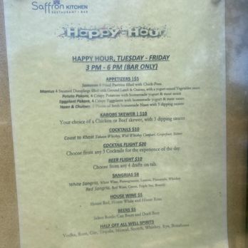 Saffron Kitchen - Posted happy hour menu - Mediterranean Near Me - Oakland, California