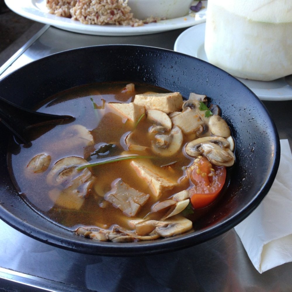 My Vegan - Tom yum soup. I sent it back for more cilantro & lemongrass and now it's almost perfect ! - Thai Near Me - Pasadena, California My Vegan - Tom yum soup. I sent it back for more cilantro & lemongrass and now it's almost perfect ! - Thai Near Me - Pasadena, California