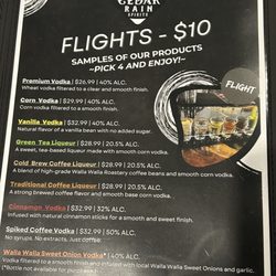Cedar Rain Spirits - Menu