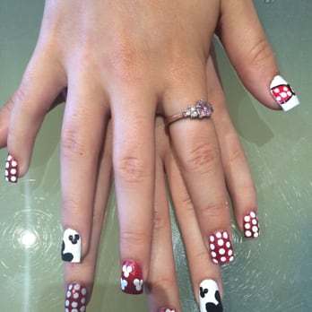 Exotique Nail Spa - My daughter's Minnie Mouse nails. Took under 45 min to do this. Love it! - Nail Salons Near Me - Tujunga, California Exotique Nail Spa - My daughter's Minnie Mouse nails. Took under 45 min to do this. Love it! - Nail Salons Near Me - Tujunga, California
