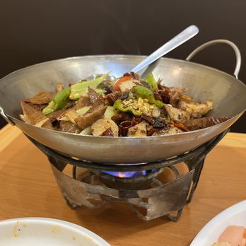 Chengdu Gourmet - Pork Intestine with Hot Peppers in Flaming Pan - Chinese Near Me - Pittsburgh, Pennsylvania