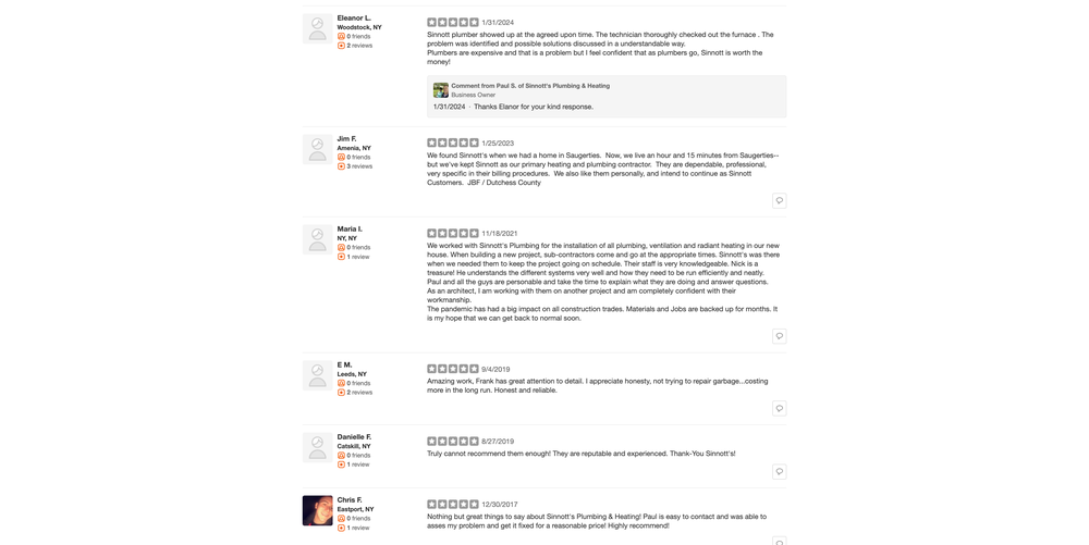 Slide of Sinnott's Plumbing & Heating