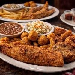Andy's Country Kitchen - Seafood platter and country fried fresh water catfish