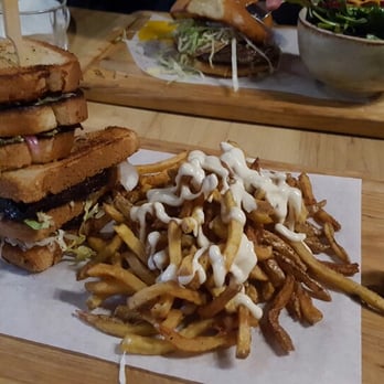 Inspire Restaurant - Pork three ways club sandwich - pulled pork, and pork belly with bacon ketchup. Really good! - Asian Fusion Near Me - Markham, Ontario Inspire Restaurant - Pork three ways club sandwich - pulled pork, and pork belly with bacon ketchup. Really good! - Asian Fusion Near Me - Markham, Ontario