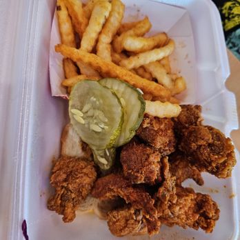 Dave's Hot Chicken - Medium chicken bites with fries - Chicken Shop Near Me - Madison, Alabama Dave's Hot Chicken - Medium chicken bites with fries - Chicken Shop Near Me - Madison, Alabama