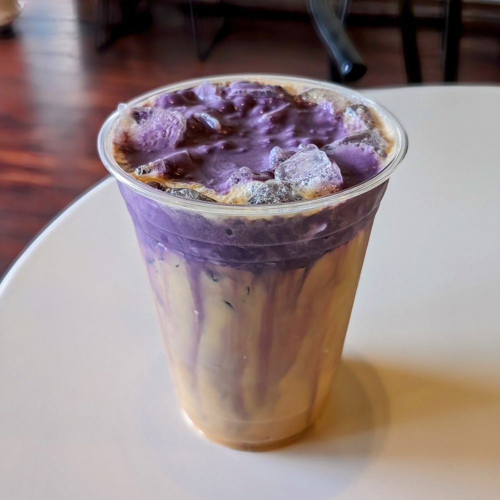 Yonder Coffee - Lavender Latte with Ube Cold Foam - Coffee & Tea Near Me - Northridge, California Yonder Coffee - Lavender Latte with Ube Cold Foam - Coffee & Tea Near Me - Northridge, California