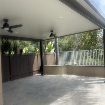 New Age Design And Build - Partial view of the patio overhang and new brick pavers and wall they built. - Masonry/Concrete Near Me - San Diego, California New Age Design And Build - Partial view of the patio overhang and new brick pavers and wall they built. - Masonry/Concrete Near Me - San Diego, California