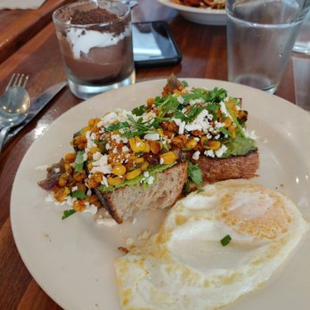 Floret - Elote avocado toast was great: a little kiss from Mexican (not spicy) pepper for layers of flavor. - Vegetarian Near Me - Seattle, Washington