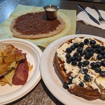 Salt and Sugar Cafe and Bakery - Bacon breakfast sandwich, Lebanese meat flatbread, blueberry labne waffle - Coffee & Tea Near Me - Seattle, Washington Salt and Sugar Cafe and Bakery - Bacon breakfast sandwich, Lebanese meat flatbread, blueberry labne waffle - Coffee & Tea Near Me - Seattle, Washington