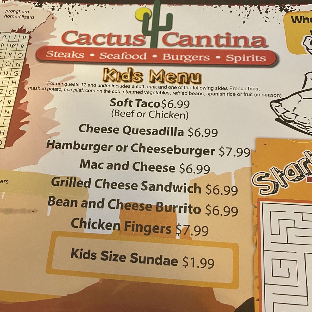 Cactus Cantina - Kids menu - New American Near Me - Riverside, California