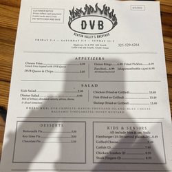Denton Valley Backyard - Menu