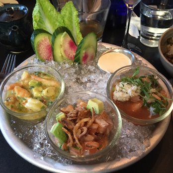 Pacific Catch - The Trio. Left. To right: Shrimp Ceviche, Salmon Poki and Mexican Ceviche (shrimp, scallops & crab) - Seafood Near Me - San Mateo, California Pacific Catch - The Trio. Left. To right: Shrimp Ceviche, Salmon Poki and Mexican Ceviche (shrimp, scallops & crab) - Seafood Near Me - San Mateo, California