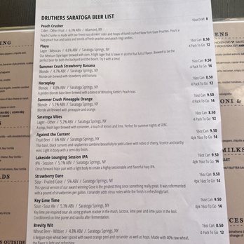Druthers Brewing - Menu July 2024 - Breweries Near Me - Saratoga Springs, New York