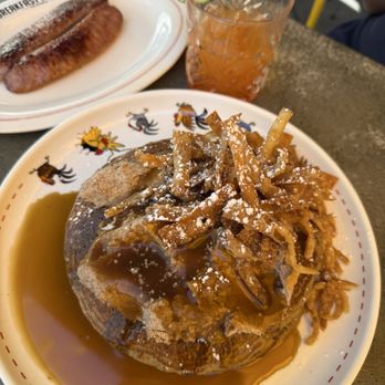 Breakfast Republic - Mango refresher, cafe de olla pancakes, side of maple sage sausage. - Breakfast & Brunch Near Me - Irvine, California Breakfast Republic - Mango refresher, cafe de olla pancakes, side of maple sage sausage. - Breakfast & Brunch Near Me - Irvine, California