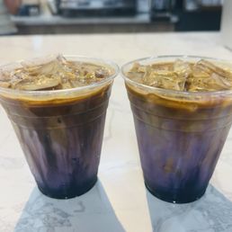 Iced Ube Lattes with a shot of espresso Iced Ube Lattes with a shot of espresso