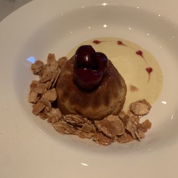 The Restaurant at 1900 - Rum soaked cake with caramel, cherries and crème anglaise - New American Near Me - Mission Woods, Kansas