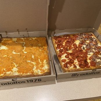 Rodolfo's Restaurant & Pizzeria - Vodka grandma pie and a grandma pie half pepperoni half sausage. Outstanding! - Pizza Near Me - South Plainfield, New Jersey Rodolfo's Restaurant & Pizzeria - Vodka grandma pie and a grandma pie half pepperoni half sausage. Outstanding! - Pizza Near Me - South Plainfield, New Jersey