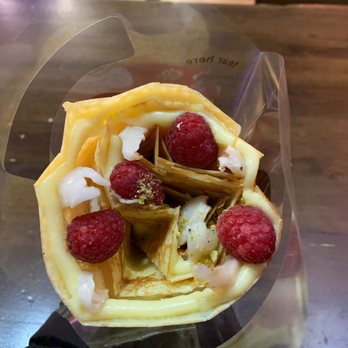 T-Swirl Crepe - Lychee Romantic (Sweet Crepe) (top -view) - Desserts Near Me - Great Neck, New York T-Swirl Crepe - Lychee Romantic (Sweet Crepe) (top -view) - Desserts Near Me - Great Neck, New York