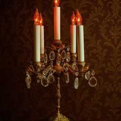 The Nomad Picker - Hollywood Regency Brass & Marble electric candelabra