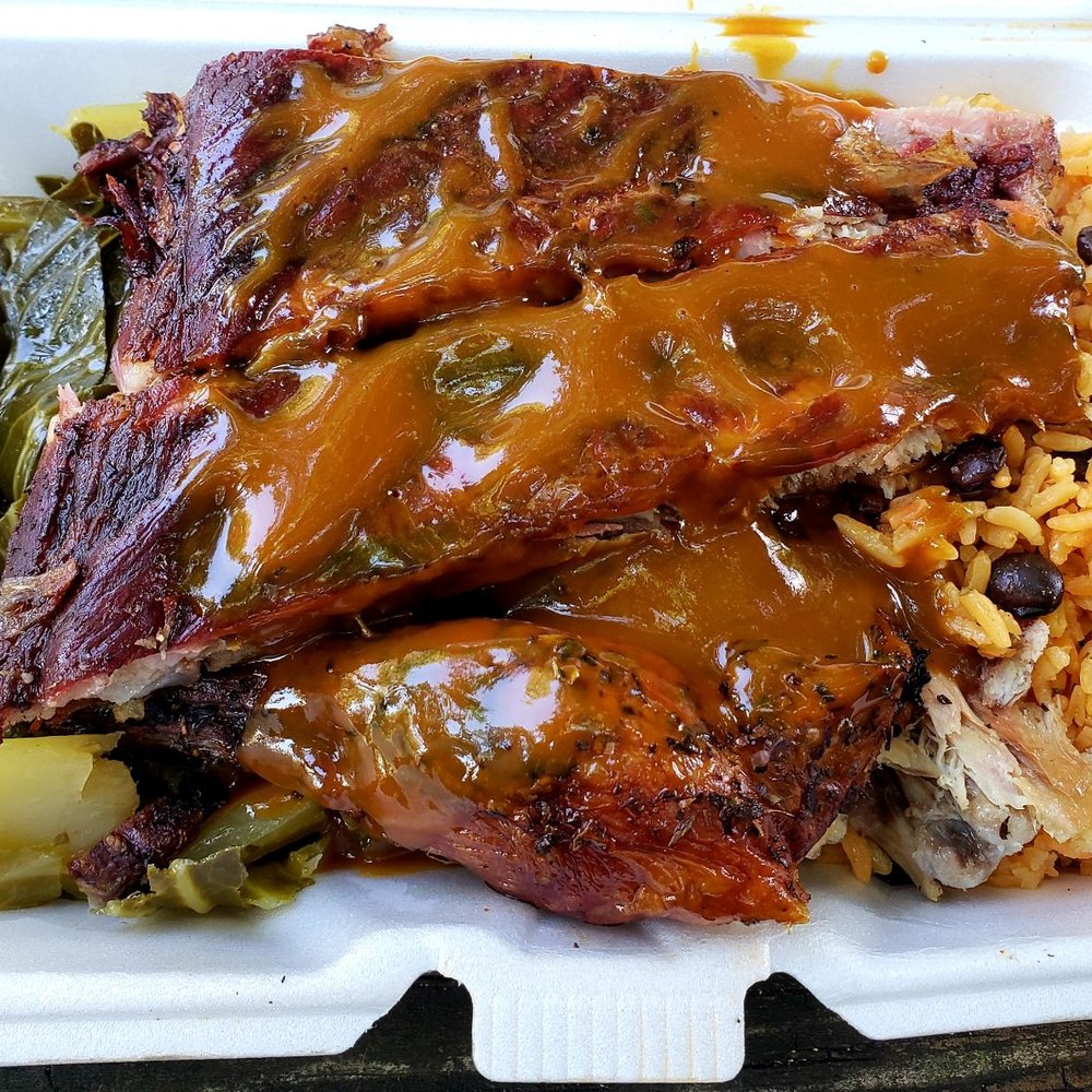 Rodgers Real BBQ - Chicken and ribs combo with rice and greens. Comes with side of cornbread. Satisfying! - Barbeque Near Me - Avenel, New Jersey