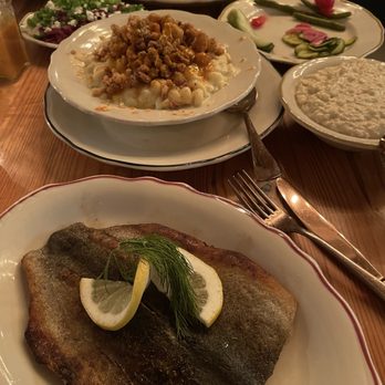 Haberdish - Trout, Mac n Cheese with chicken skin, grits, pickle plate - Southern Near Me - Charlotte, North Carolina Haberdish - Trout, Mac n Cheese with chicken skin, grits, pickle plate - Southern Near Me - Charlotte, North Carolina