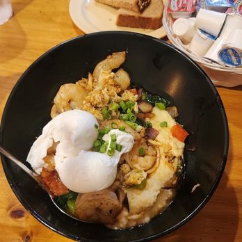 Two Chicks Café - CBD - Grits bowl with added seafood - Breakfast & Brunch Near Me - New Orleans, Louisiana Two Chicks Café - CBD - Grits bowl with added seafood - Breakfast & Brunch Near Me - New Orleans, Louisiana