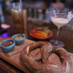 Baby Gee - Pretzel with mustard and pickled veggies