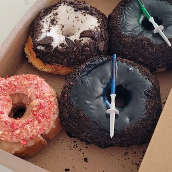 Sweet Side Bakery & Cafe - Death Star by Chocolate Donuts (May the 4th Star Wars Special), Strawberry Cheesecake Donut, and Cookies & Cream Donut - Donuts Near Me - Lincolnton, North Carolina Sweet Side Bakery & Cafe - Death Star by Chocolate Donuts (May the 4th Star Wars Special), Strawberry Cheesecake Donut, and Cookies & Cream Donut - Donuts Near Me - Lincolnton, North Carolina
