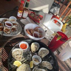 The Bridge Grill and Oyster Bar - 1/2 hot peel and shrimp, 1/2 doz blue point raw oysters, and 1/2 doz bayou oysters (with no cheese& breadcrumbs)