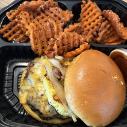 Higher Ground Char House - Hawaiian Heat with Sweet potato waffle fries.