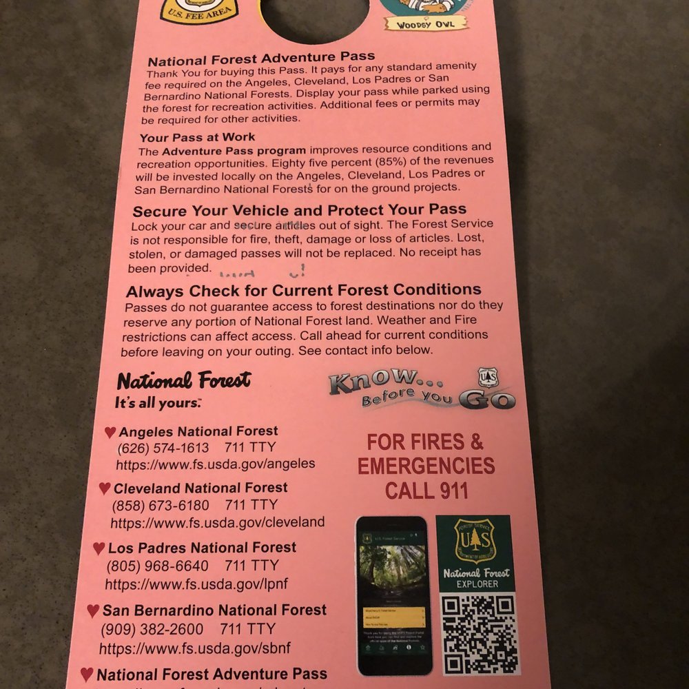 National Forest Adventure Passes available at Big 5. ($5 at time of writing this). National Forest Adventure Passes available at Big 5. ($5 at time of writing this).