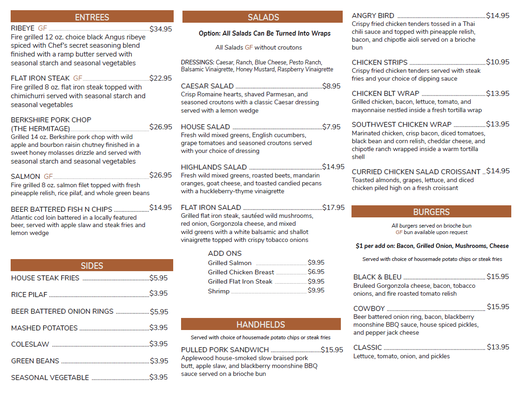 Menu photo 1 Hermitage Taphouse Petersburg, WV
