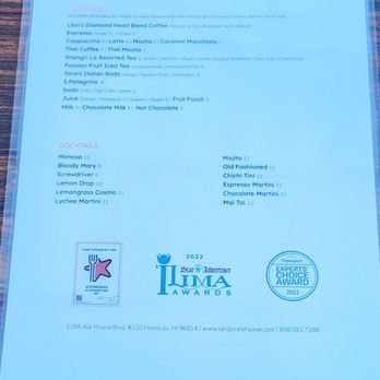 Tangö Contemporary Café - Breakfast drink menu as of Sept. 2, 2024 - Asian Fusion Near Me - Honolulu, Hawaii Tangö Contemporary Café - Breakfast drink menu as of Sept. 2, 2024 - Asian Fusion Near Me - Honolulu, Hawaii