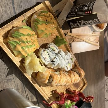 Sushi Kawa - Baked salmon roll, California roll and avocado crispy rice - Sushi Bars Near Me - Rancho Mirage, California Sushi Kawa - Baked salmon roll, California roll and avocado crispy rice - Sushi Bars Near Me - Rancho Mirage, California
