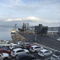 Brodick Ferry Terminal - View of the dock from the departure lounge on second floor of the terminal.