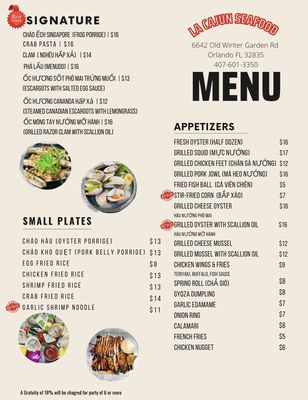 Menu photo 1 LA Cajun seafood Orlando, FL