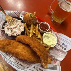 Hollywood Bar & Cafe - Fish and chips with hush puppies and fresh cut fries(never frozen)