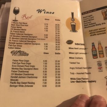Barbers Crossing North - Wine menu. - Seafood Near Me - Sterling, Massachusetts